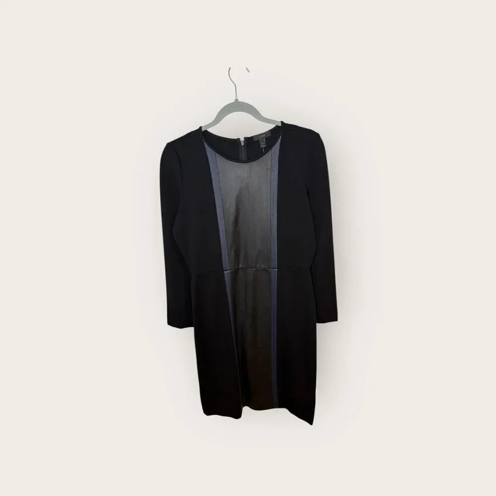 J. Crew Leather‎ Panel Dress Bodycon Navy Black Size 6 NWT